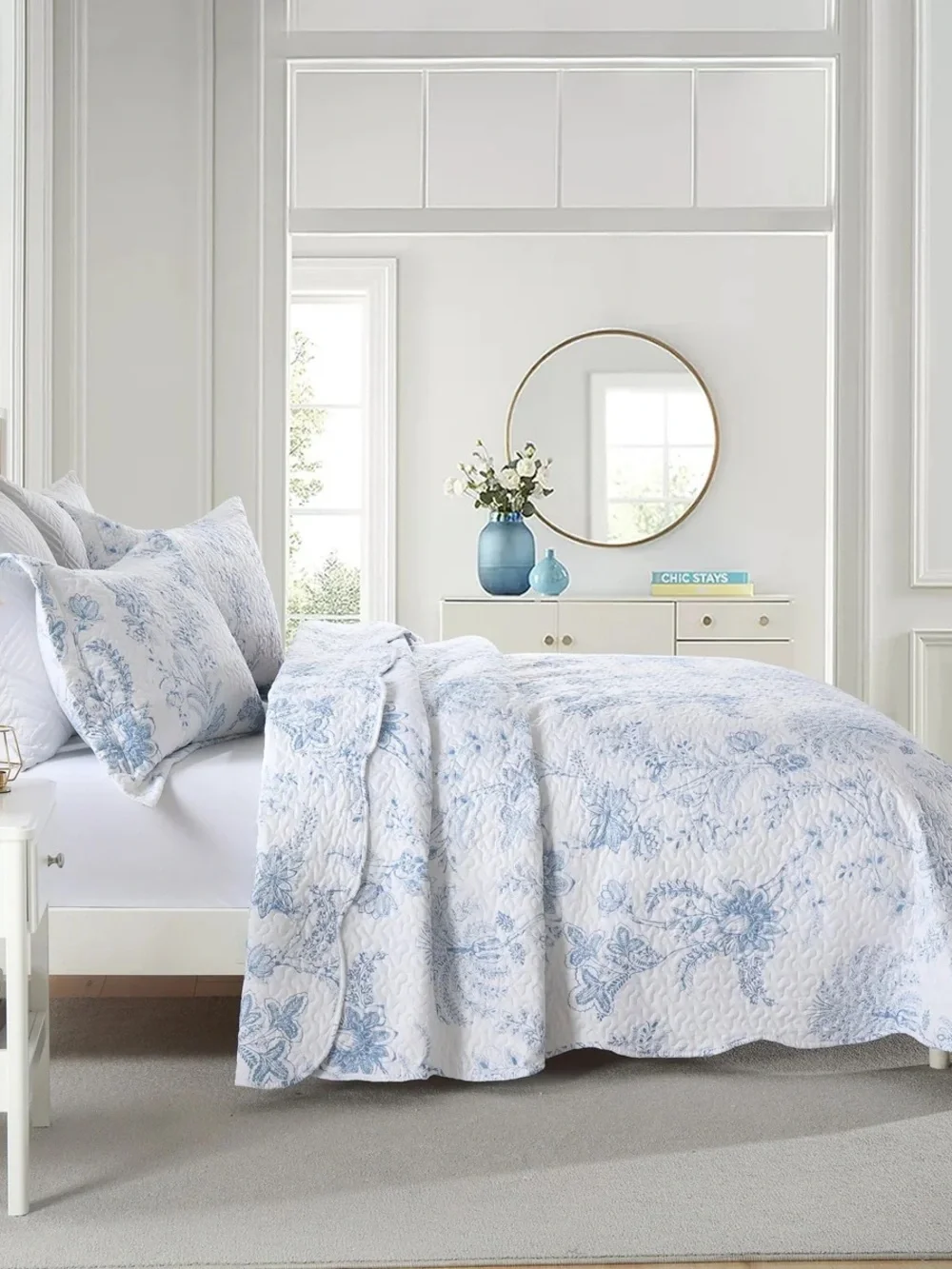 3 PIECE PRINTED FLORAL LIGHTWEIGHT QUILT BEDSPREAD SET